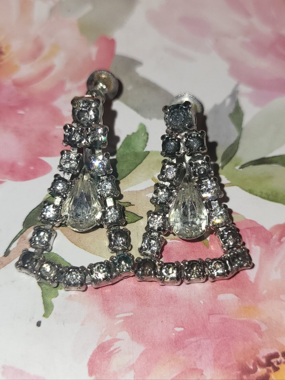 Vintage Crystal rhinestones dangle silver-tone Earrings